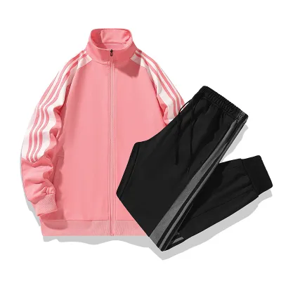 Men Fashion Casual Spring And Autumn Color Block Long-Sleeve Jacket Pants Sports Two-Piece Set
