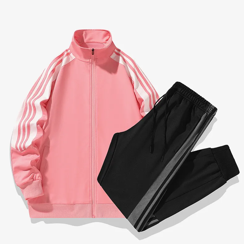 Men Fashion Casual Spring And Autumn Color Block Long-Sleeve Jacket Pants Sports Two-Piece Set