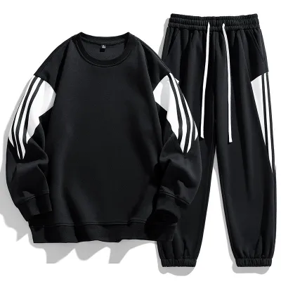 Men Casual Stripe Long Sleeve Sweatshirt and Pants Two-Piece Sports Set