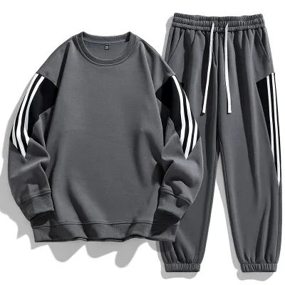 Men Casual Stripe Long Sleeve Sweatshirt and Pants Two-Piece Sports Set