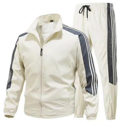 Men's Fashion Color Block Spring Autumn Long-Sleeve Zipper Jacket and Pants Sports Two-Piece Set