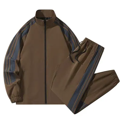 Men's Fashion Color Block Spring Autumn Long-Sleeve Zipper Jacket and Pants Sports Two-Piece Set