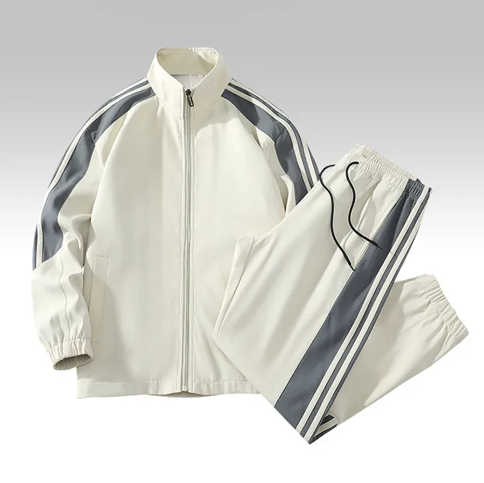 Men's Fashion Color Block Spring Autumn Long-Sleeve Zipper Jacket and Pants Sports Two-Piece Set