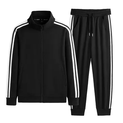 Men's Casual Stripe Long-Sleeve Zipper Jacket and Shorts Sports Two-Piece Set