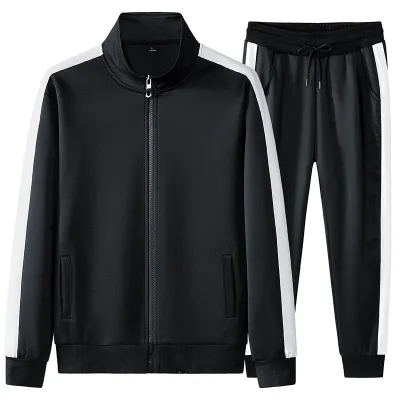 Men's Casual Color Block Long-Sleeve Jacket and Pants Sports Two-Piece Set for Autumn Winter