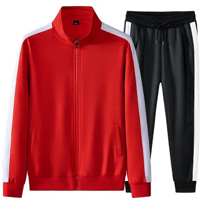 Men's Casual Color Block Long-Sleeve Jacket and Pants Sports Two-Piece Set for Autumn Winter