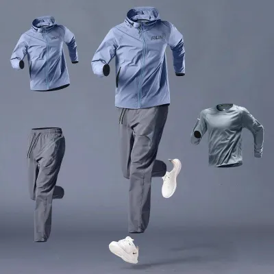 Men's Fashion Casual Spring Quick-Dry Long Sleeve T-Shirt Jacket Pants Sports Three-Piece Set