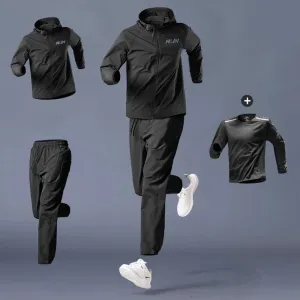 Men's Fashion Casual Spring Quick-Dry Long Sleeve T-Shirt Jacket Pants Sports Three-Piece Set