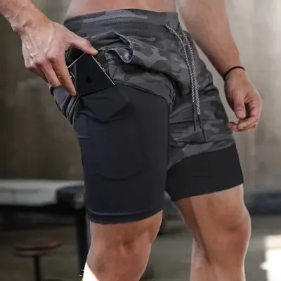 Men's Fashion Casual Printed Breathable Quick-Drying Double-Layer Sports Shorts