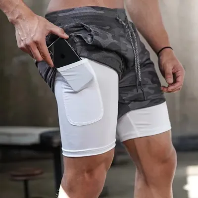 Men's Fashion Casual Printed Breathable Quick-Drying Double-Layer Sports Shorts