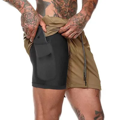 Men's Fashion Casual Printed Breathable Quick-Drying Double-Layer Sports Shorts