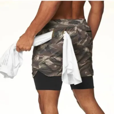 Men's Fashion Casual Printed Breathable Quick-Drying Double-Layer Sports Shorts