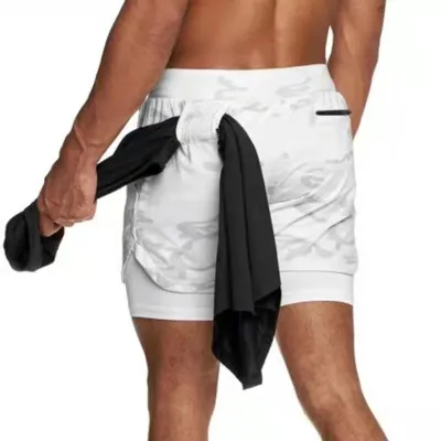 Men's Fashion Casual Printed Breathable Quick-Drying Double-Layer Sports Shorts