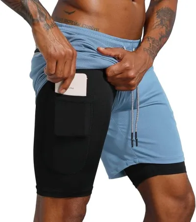 Men's Fashion Casual Printed Breathable Quick-Drying Double-Layer Sports Shorts