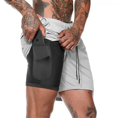 Men's Fashion Casual Printed Breathable Quick-Drying Double-Layer Sports Shorts
