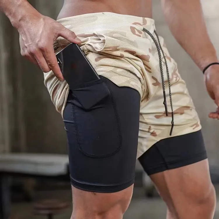 Men's Fashion Casual Printed Breathable Quick-Drying Double-Layer Sports Shorts