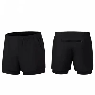 Men's Double Layer Sports Shorts Solid Color Casual Elastic Straight Leg