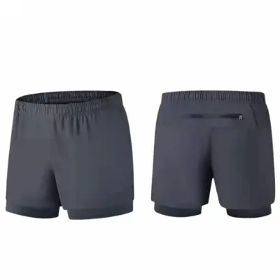 Men's Double Layer Sports Shorts Solid Color Casual Elastic Straight Leg