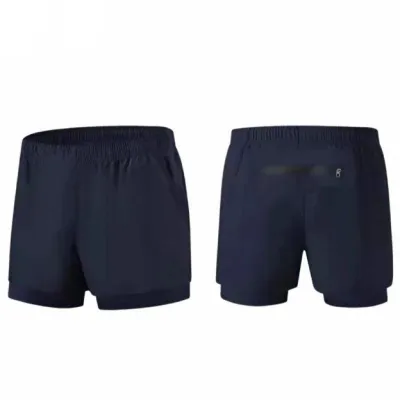 Men's Double Layer Sports Shorts Solid Color Casual Elastic Straight Leg