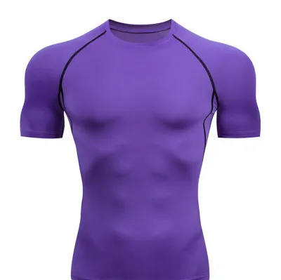 Men's High Stretch Sports Tight Short Sleeve T-Shirt Solid Color Polyester