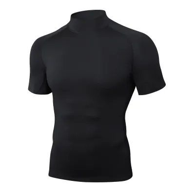Men’s Fashion Casual Summer High-Neck Tight-Fit Quick-Dry Short Sleeve T-Shirt