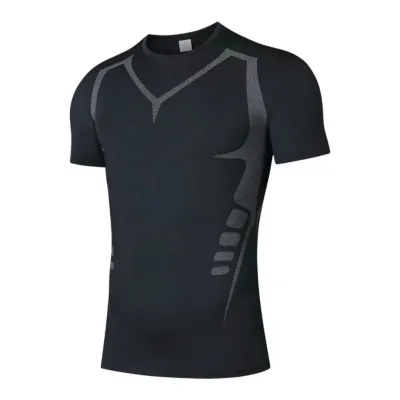 Men's Summer High Elastic Breathable Quick-Dry Sports Tight Short Sleeve T-Shirt