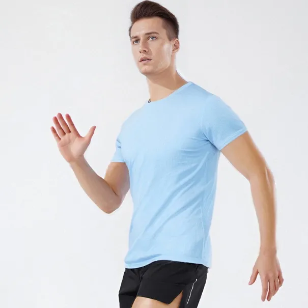 Men Casual Quick-Drying Breathable Short-Sleeve T-Shirt Solid Color Round Neck