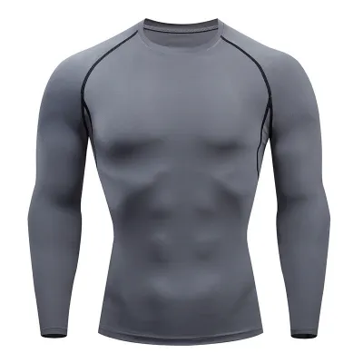 Men'S Fashion Casual Solid Color Quick-Dry Sports Tight Long Sleeve T-Shirt