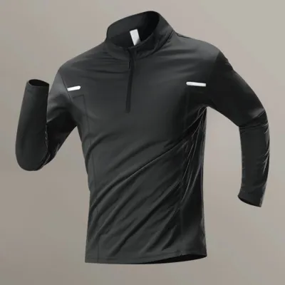 Men's Sports Quick-Dry Half-Zipper Long-Sleeve T-Shirt for Fitness