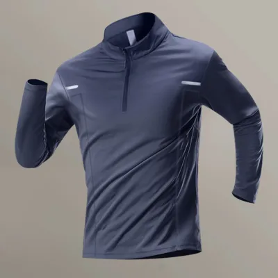 Men's Sports Quick-Dry Half-Zipper Long-Sleeve T-Shirt for Fitness