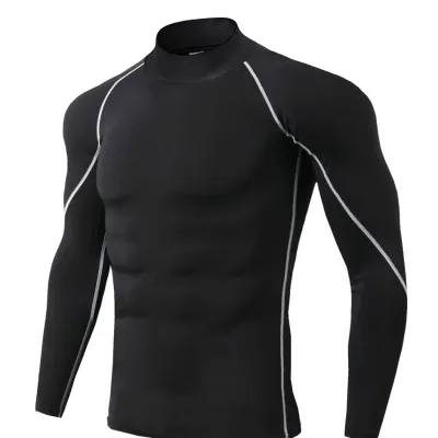 Men's Fashion Casual High Collar Quick-Drying Striped Sports T-Shirt