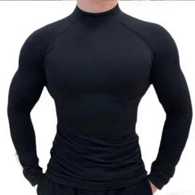 Men's Fashion Casual High Collar Quick-Drying Striped Sports T-Shirt