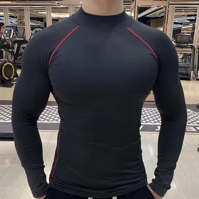 Men's Fashion Casual High Collar Quick-Drying Striped Sports T-Shirt