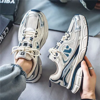 Men's Casual Breathable Mesh Lace-Up Platform Sneakers