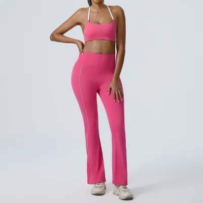 Women Fashion Sexy Contrast Color Bra Tight Leggings Yoga Sports Two-Piece Set