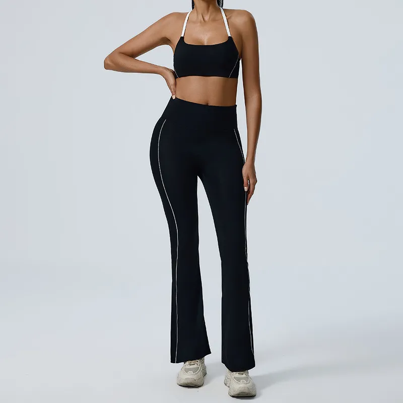 Women Fashion Sexy Contrast Color Bra Tight Leggings Yoga Sports Two-Piece Set