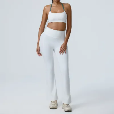 Women Fashion Sexy Contrast Color Bra Tight Leggings Yoga Sports Two-Piece Set