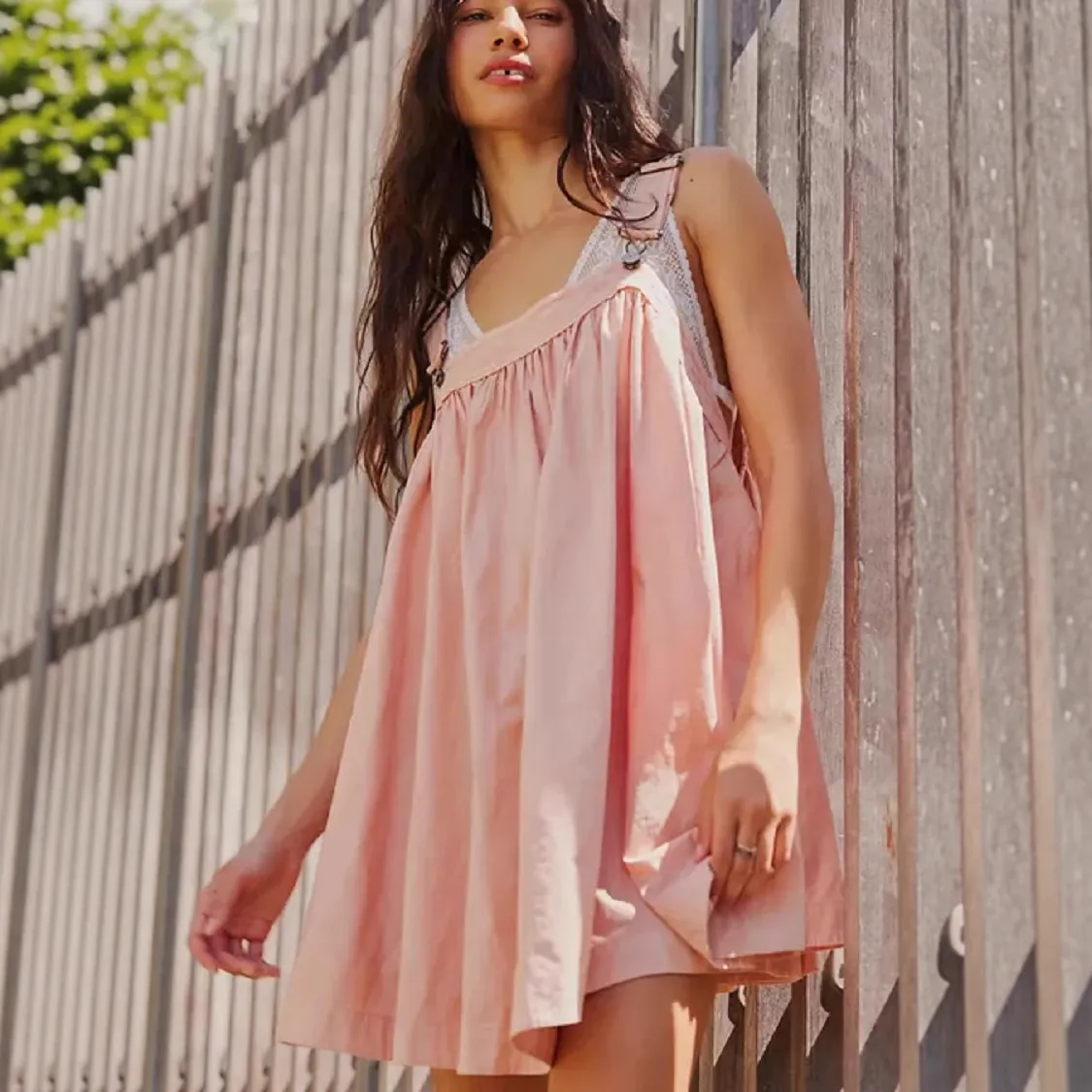 Summer Women Casual Loose Fashion Solid Color Mini Strap Dress