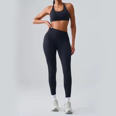 Women Fashion Casual Solid Color Bra Leggings Sports Two-Piece Set