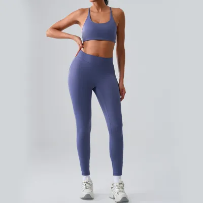 Women Fashion Casual Solid Color Bra Leggings Sports Two-Piece Set