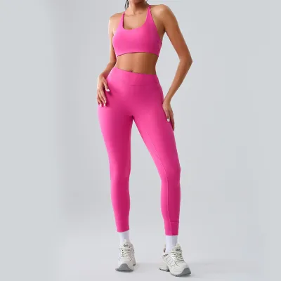Women Fashion Casual Solid Color Bra Leggings Sports Two-Piece Set