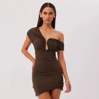 Women Sexy Fashion Solid Color Hollow Out Bodycon Mini Dress