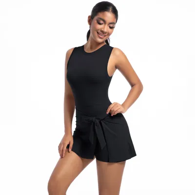 Woemn Fashion Casual Solid Color Sleeveless Lace-Up Breathable Tennis Dress