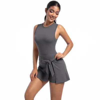 Woemn Fashion Casual Solid Color Sleeveless Lace-Up Breathable Tennis Dress