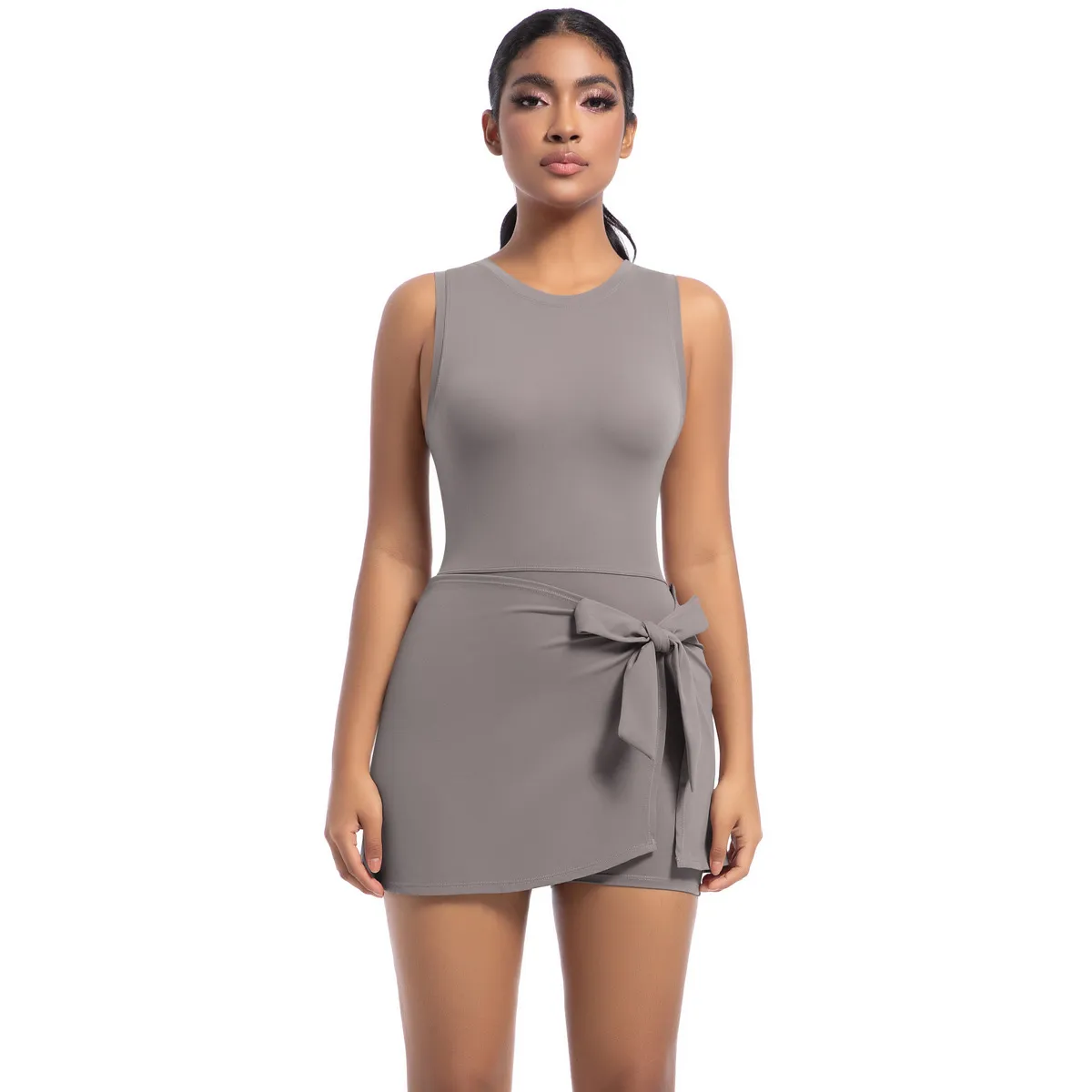 Woemn Fashion Casual Solid Color Sleeveless Lace-Up Breathable Tennis Dress