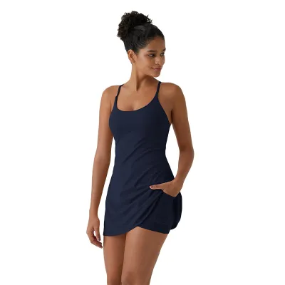 Women Fashion Casual Solid Color High Waist Breathable Quick-Drying Invisible Pocket Sports Dress