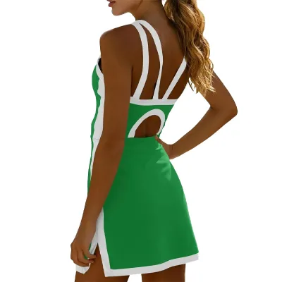 Women Fashion Color Block Hollow Design Quick-Drying Sleeveless Yoga Sports Dress