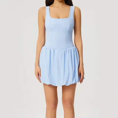 Women Fashion Solid Color Sleeveless Backless Anti-Walking Sports Yoga Tennis Dress