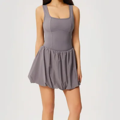 Women Fashion Solid Color Sleeveless Backless Anti-Walking Sports Yoga Tennis Dress