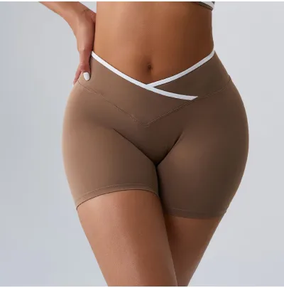 Women Fashion Casual Cross High Waist Yoga Shorts